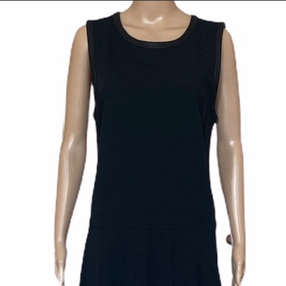 Alexander Wang hi-low hem leather trim black dress
